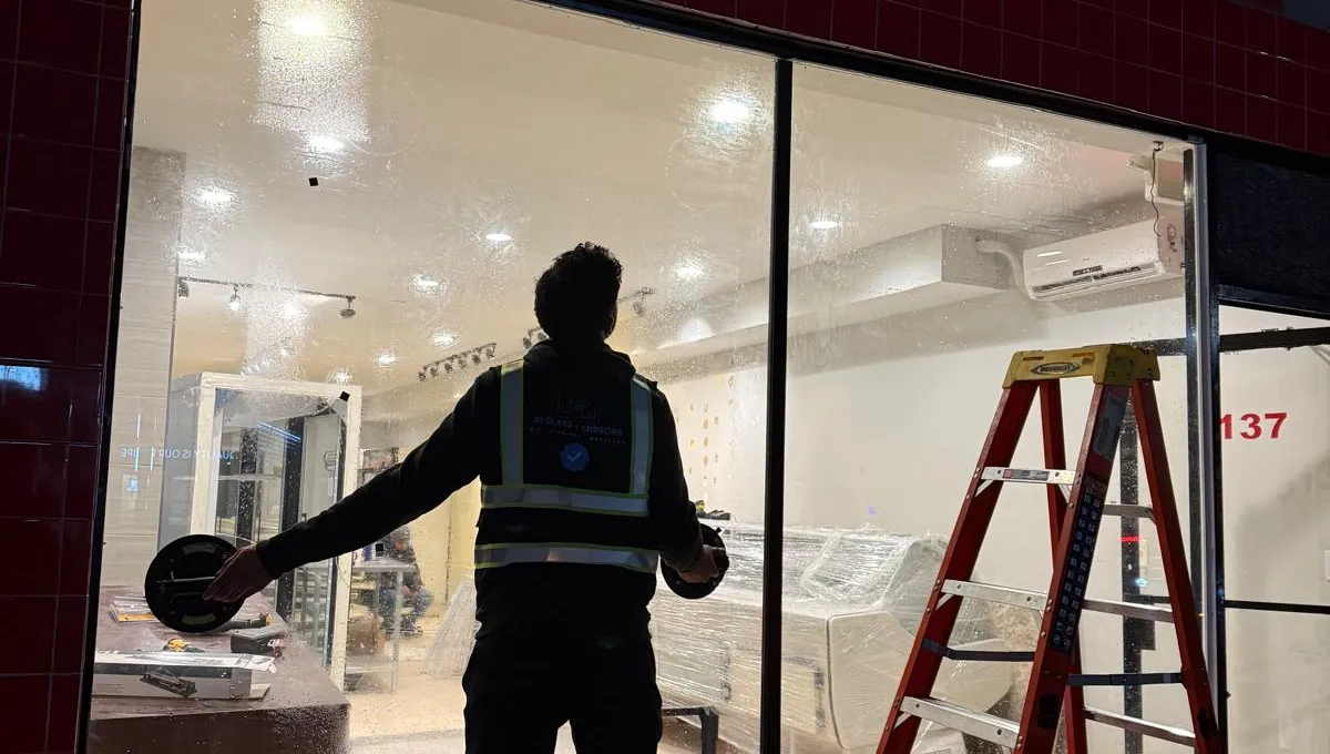 After-hours emergency storefront glass installation